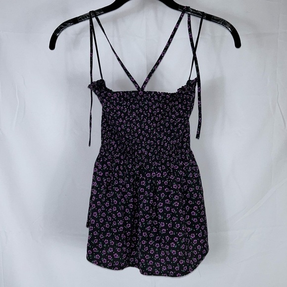 Express Blouse Halter Top Micro Floral Sleeveless Shirred Elastic Waist Shirt - Picture 2 of 9